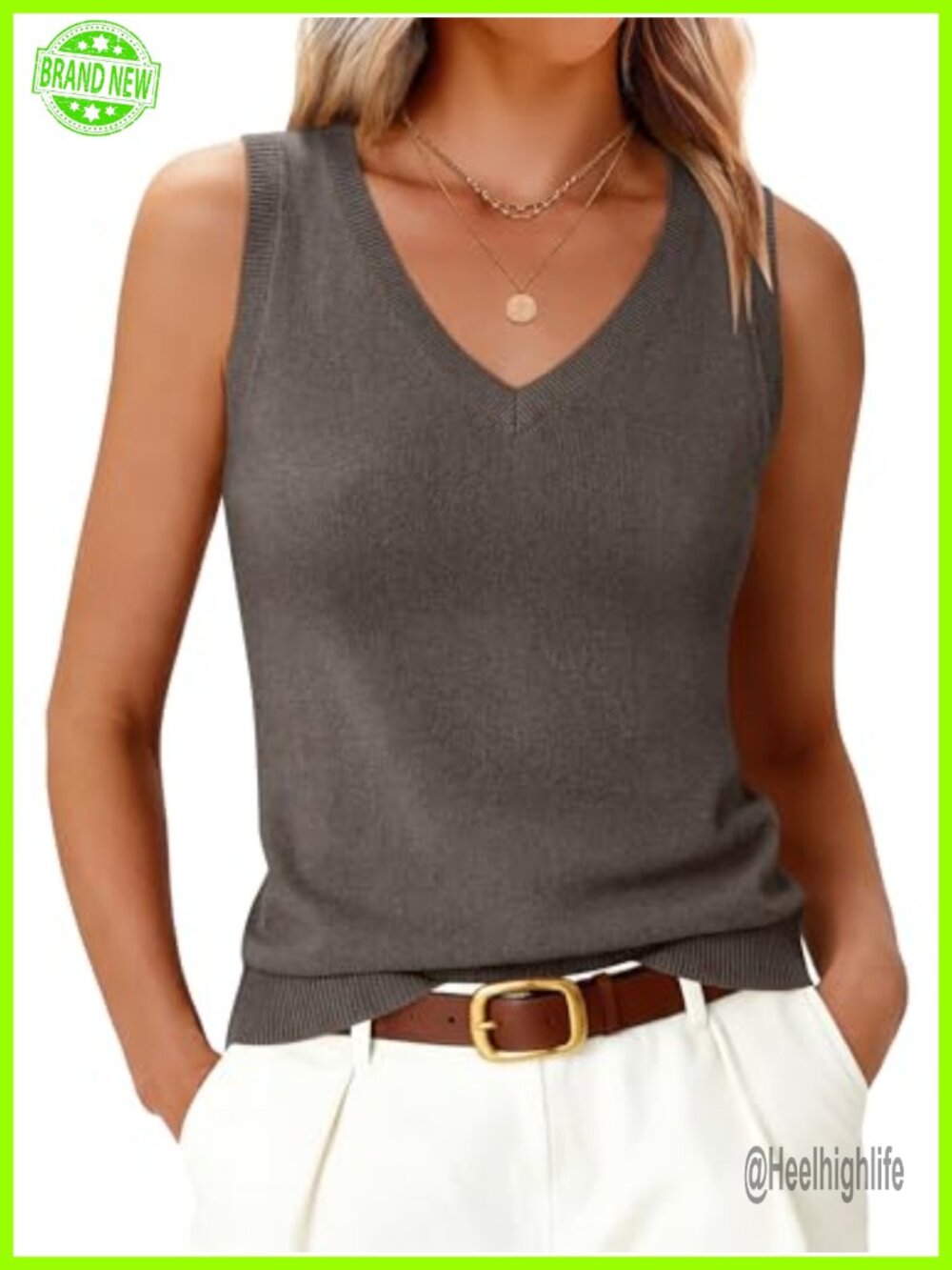 Wool Blend V Neck Sleeveless Sweater Tank Top